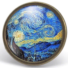 Charger l'image dans la galerie, Bague Cabochon - Van Gogh "La Nuit Étoilée", bronze (ref.15)
