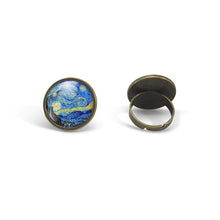 Charger l'image dans la galerie, Bague Cabochon - Van Gogh "La Nuit Étoilée", bronze (ref.15)