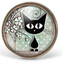 Charger l'image dans la galerie, Bague Cabochon - Chat "Le Chat Et Les Pois" -  argenté (ref.50a)