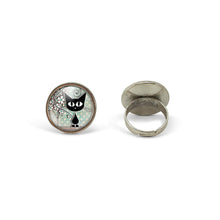 Charger l'image dans la galerie, Bague Cabochon - Chat "Le Chat Et Les Pois" -  argenté (ref.50a)