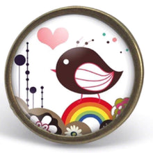 Charger l'image dans la galerie, Bague cabochon, Bague illustrée petite fille, "pluie de coeurs", bronze (ref.84-1)