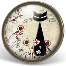 Charger l'image dans la galerie, Bague Cabochon - Chat "Le Chat parmi les Fleurs" - bronze (ref.33)