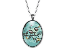 Charger l'image dans la galerie, Collier Cabochon Hibou "Les Chouettes"   argenté (ref.46a)