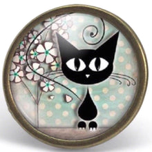 Charger l'image dans la galerie, Bague Cabochon - Chat "Le Chat Et Les Pois" - bronze (ref.50)