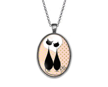 Charger l'image dans la galerie, Collier Cabochon Chat "chats In Love", argenté (ref.19a)