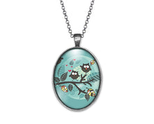 Charger l'image dans la galerie, Collier Cabochon Hibou "Les Chouettes"   argenté (ref.46a)