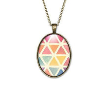 Charger l'image dans la galerie, Collier Cabochon, Triangles "Couleurs Heureuses" bronze (ref.4)