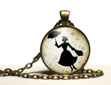 Charger l&#39;image dans la galerie, Collier cabochon, collier illustré &quot;Mary poppins&quot;,   bronze (ref.95)