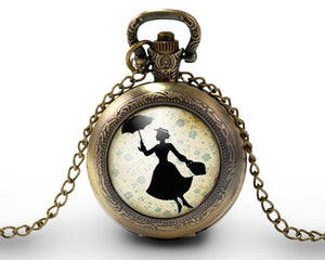 Montre à gousset, sautoir illustré"Mary Poppins",  bronze (ref.95)