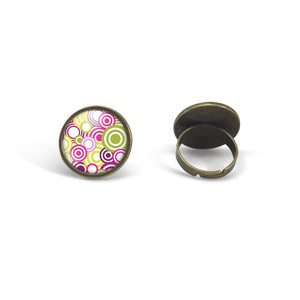 Bague cabochon illustrée pois"Seventies pop, bronze (ref.3)