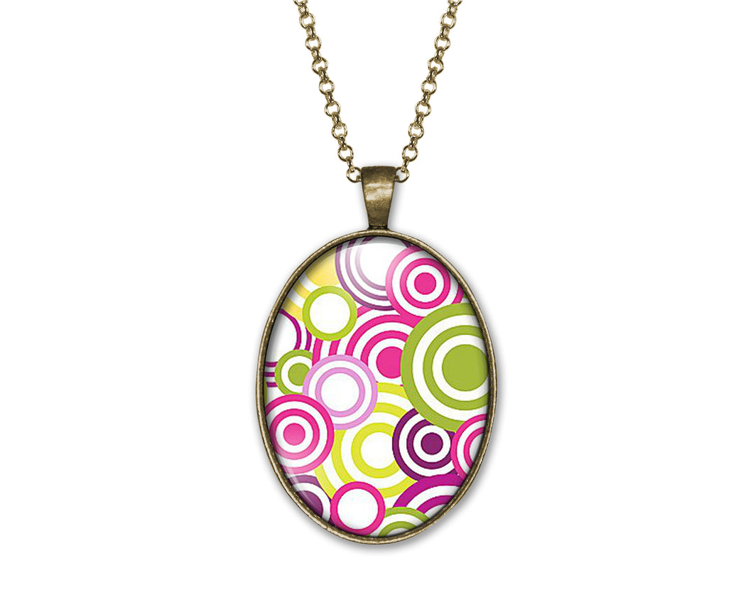 Collier cabochon en verre, sautoir illustré pois