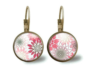 boucles d'oreilles  "Fleurs roses",  bronze (ref.9)