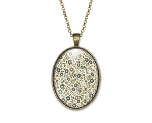 Collier cabochon en verre, sautoir illustré liberty"Liberty chic", bronze (ref.11)