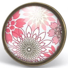 Charger l&#39;image dans la galerie, Bague cabochon illustrée fleurs&quot;Fleurs roses&quot;, bronze (ref.9)