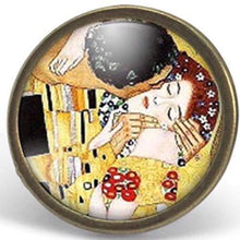 Charger l&#39;image dans la galerie, Bague Cabochon - Klimt &quot;Le Baiser&quot; ,  bronze (ref.13)