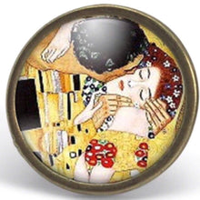 Charger l&#39;image dans la galerie, Bague Cabochon - Klimt &quot;Le Baiser&quot; ,  bronze (ref.13)