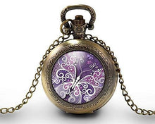 Charger l&#39;image dans la galerie, Montre gousset  Papillon &quot;papillon violet&quot;     bronze (ref.43)