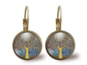 boucles d'oreilles cabochon, Klimt "l'arbre de la vie", bronze (ref.59)