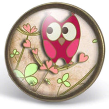Charger l&#39;image dans la galerie, Bague cabochon &quot;la chouette rose&quot;,bronze (ref.80)