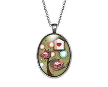 Charger l&#39;image dans la galerie, Collier Cabochon Oiseau &quot;oiseaux amoureux&quot;, argenté (ref.48a)