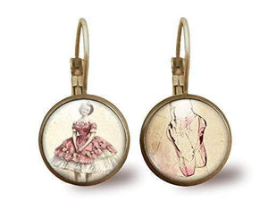Boucles d'oreilles Cabochon "danse classique",   bronze (ref.72)