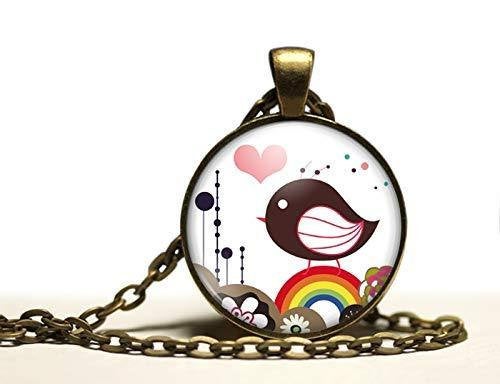 Collier cabochon, collier oiseau illustré, 