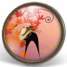 Charger l&#39;image dans la galerie, Bague Cabochon - Chat &quot;automne&quot; - bronze (ref.28)
