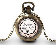 Charger l&#39;image dans la galerie, Montre gousset  Petite baguette &quot;Je suis une fée&quot;    bronze (ref.37)