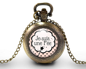 Montre gousset  Petite baguette "Je suis une fée"    bronze (ref.37)