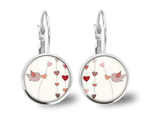 Boucles d'oreilles Cabochon, boucles d'oreilles illustrées d'oiseau, 