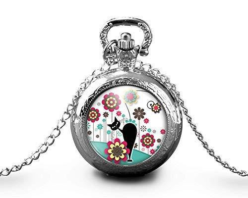 Montre gousset  Chat, Fleur 