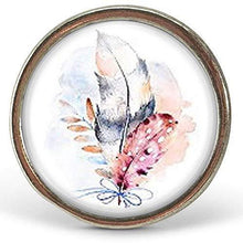 Charger l&#39;image dans la galerie, Bague Cabochon &quot;Plumes Pastel&quot;,  argenté (ref.67a)