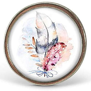 Bague Cabochon "Plumes Pastel",  argenté (ref.67a)