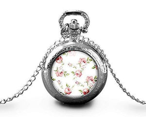 Montre gousset  Fleurs "chic Shabby"     argenté (ref.14a)