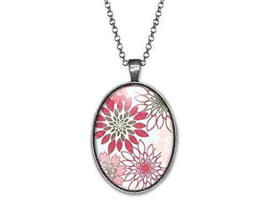 Collier Cabochon Fleur "Fleurs Rose", argenté (ref.9a)