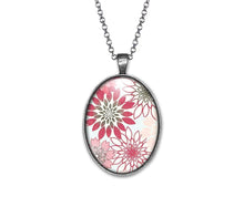 Charger l&#39;image dans la galerie, Collier Cabochon Fleur &quot;Fleurs Rose&quot;, argenté (ref.9a)