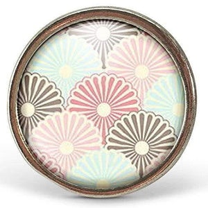 Bague Cabochon - Fleurs "Fleurs Japonaises" , argenté (ref.16a)