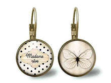 Charger l&#39;image dans la galerie, Boucles d&#39;oreilles Cabochon Papillon argenté &quot;madame Rêve&quot; (ref.1)