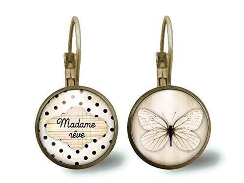 Boucles d'oreilles Cabochon Papillon argenté 