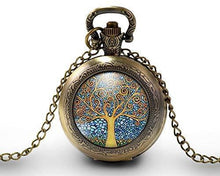 Charger l&#39;image dans la galerie, Montre gousset, collier illustré Klimt &quot;l&#39;arbre de vie&quot;, femme cadeau de Noël  bronze (ref.59)