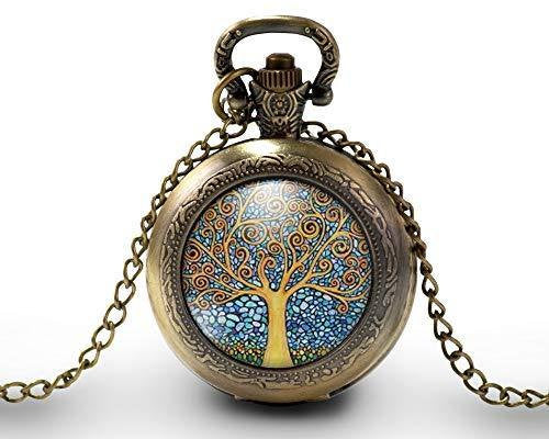 Montre gousset, collier illustré Klimt 