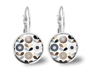 Boucles d'oreilles Fleur Cabochon "Fleurs d'automne"  , argenté (ref.22a)