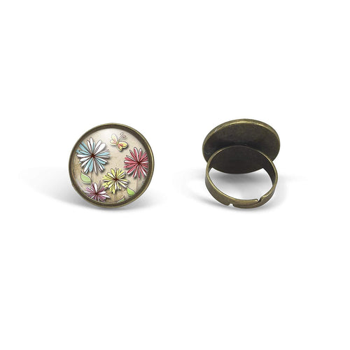 Bague cabochon, bague illustrée petite fille, 