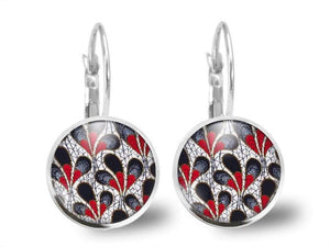 Boucles d'oreilles Fleur Cabochon "Fleurs modernes"  , argenté (ref.52a)