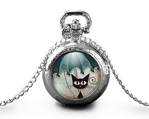 Montre gousset  Chat "le chat au parapluie"    argenté (ref.2a)