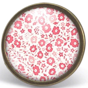 Bague Cabochon - Fleurs "Liberté Rose" ,  bronze (ref.12)