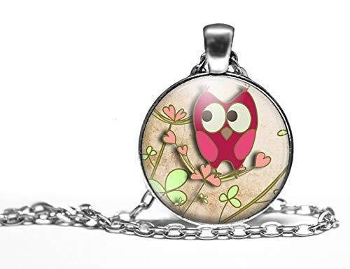 Collier cabochon, collier illustré hibou 