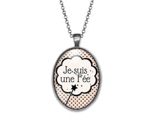 Charger l&#39;image dans la galerie, Collier Cabochon Petite Baguette &quot;Je Suis Une Fée&quot;       argenté (ref.37a)