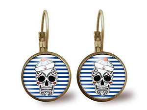 Boucles d'oreilles Cabochon "le pirate",   bronze (ref.94)