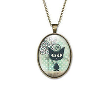 Charger l&#39;image dans la galerie, Collier Cabochon Chat &quot;Le Chat Et Les Pois&quot;,bronze (ref.50)